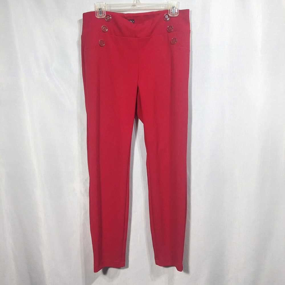 Soho Apparel Womens Ankle Pants Medium Red Stretch Mid Rise Buttons Dress Preppy